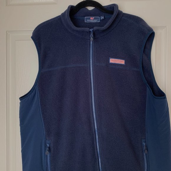 VINEYARD VINES Men s Fleece Full Zip Vest Navy Pockets - Picture 9 of 10